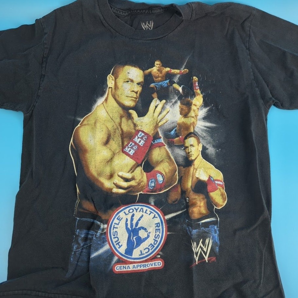 WWE John Cena T-Shirt Kids Medium Black 2012 Hustle Loyalty Respect Hybrid Tee